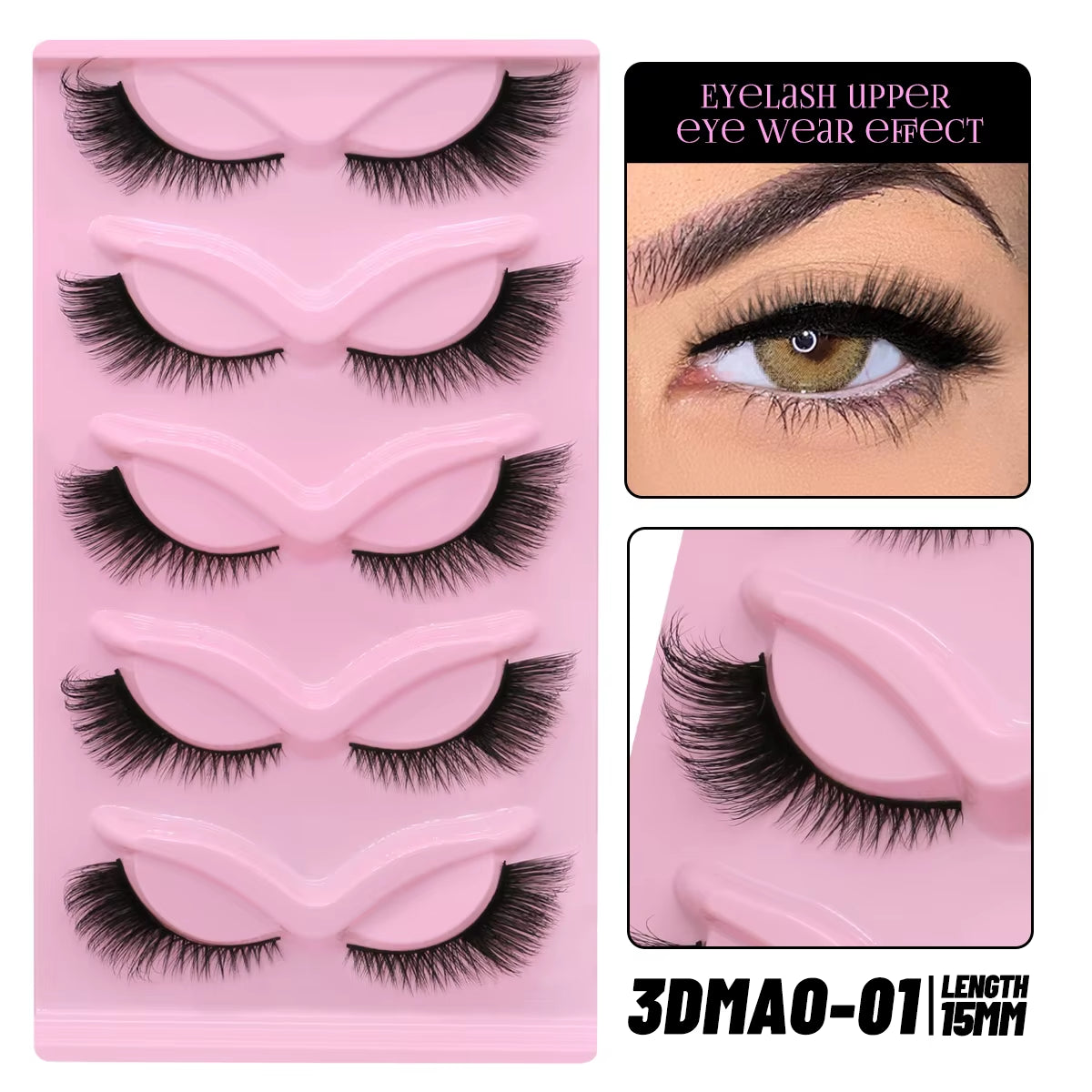 GROINNEYA Cat Eye Lashes Natural Long Clear Band Lashes Winged End Eye Elongated Eyelashes Faux Mink Eyelashes Makeup