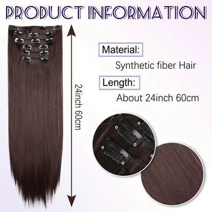 Synthetic 6Pcs/Set Long Straight Hair Extensions Ultra-Invisible Full Head Clip in Hair Extensions 24Inch for Women Daily Wear