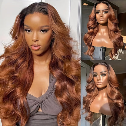 Auburn Blonde With Black Roots Lace Front