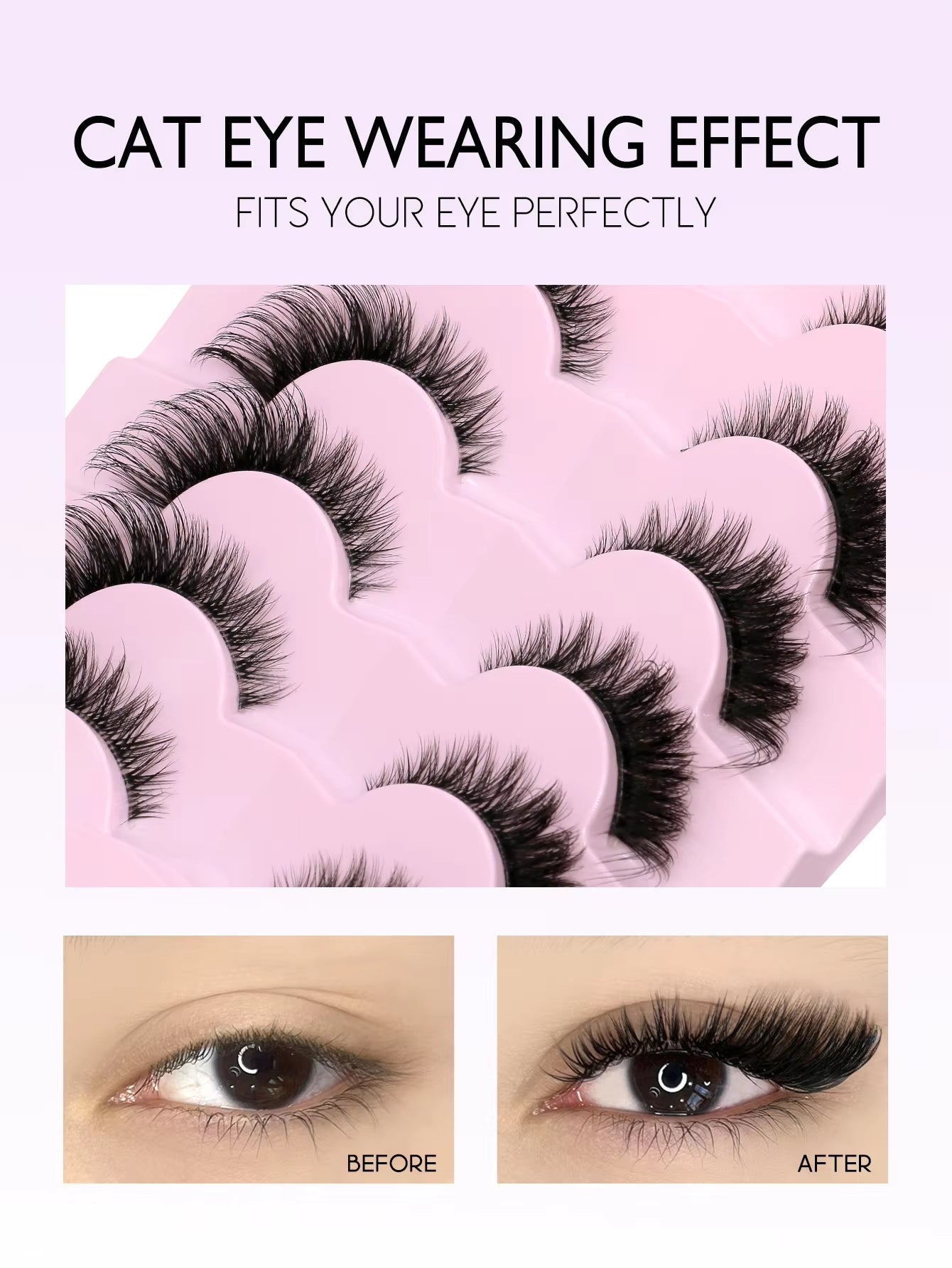 GROINNEYA Cat Eye Lashes Natural Long Clear Band Lashes Winged End Eye Elongated Eyelashes Faux Mink Eyelashes Makeup