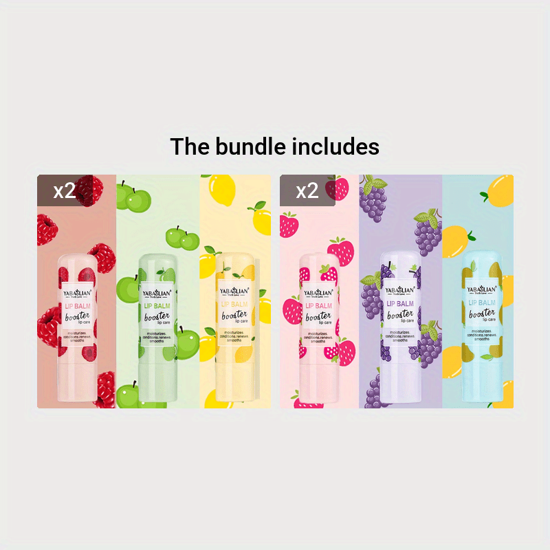 Hydrating Lip Balm, 6 Fruit Flavors Lip Care For Cracked, Moisturizing Lip Beauty, Long-lasting Effect, Fade Lip Line Plant Squalane