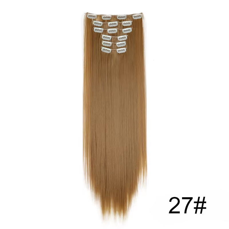 Synthetic 6Pcs/Set Long Straight Hair Extensions Ultra-Invisible Full Head Clip in Hair Extensions 24Inch for Women Daily Wear