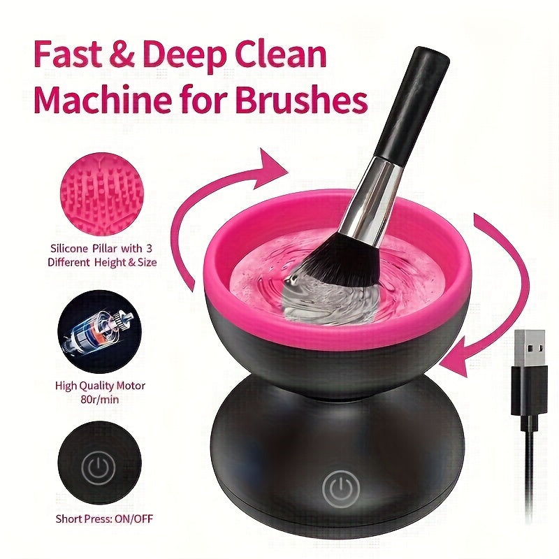 Electric Makeup Brush Cleaner Machine, Portable Automatic USB Cosmetic Brushes Cleaner Cleanser Tool For All Size Beauty Makeup Brush Set, Liquid Foundation, Contour, Eyeshadow, Blush Brush