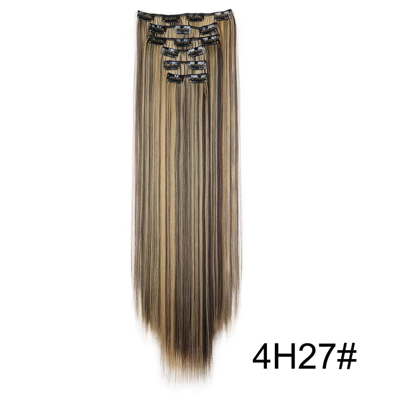 Synthetic 6Pcs/Set Long Straight Hair Extensions Ultra-Invisible Full Head Clip in Hair Extensions 24Inch for Women Daily Wear