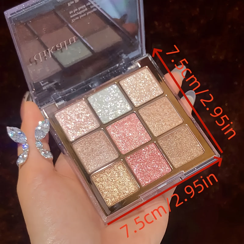 9 Colors Eyeshadow Palette Glitter Sparkling Sequin Finish Highlighter Eyeshadow Rose Pinkish Color Tone Eyeshadow For Christmas Halloween Beauty Makeup For Music Festival