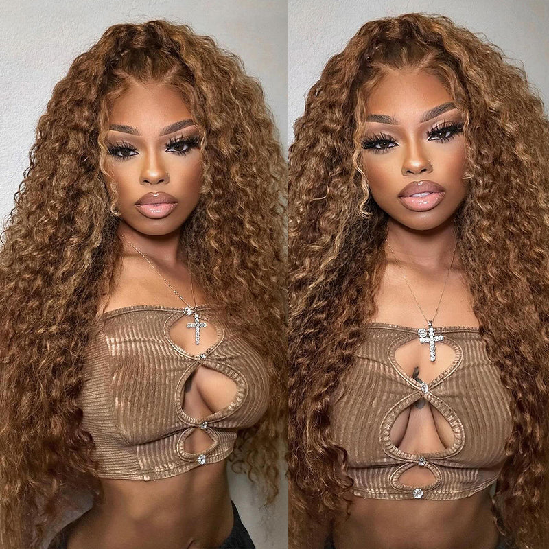 Ishow Highlight Wig Deep Wave Wig Honey Blonde HD Lace Wig 4X4 Lace Closure Wig