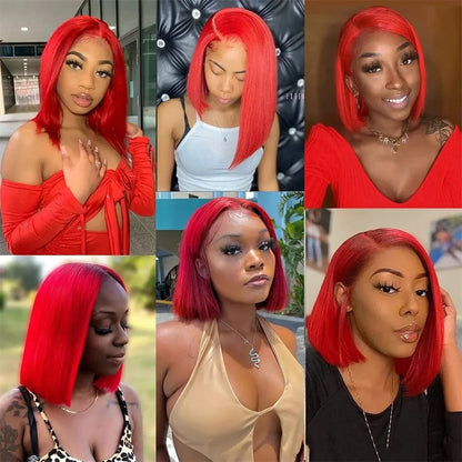 Red Bob Wig Human Hair 13x4 HD Transparent Lace Front Wig Pre Plucked Straight Glueless Wig with Baby Hair for Women