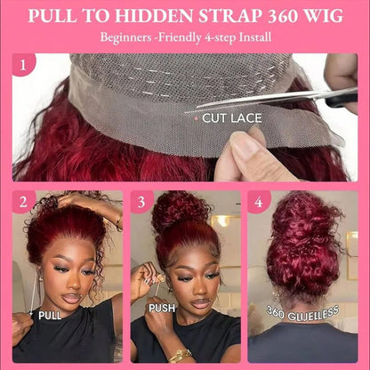 250% Density 99J 13x4 HD Lace Front Human Hair Wigs Burgundy 34Inch Deep Wave Peruvian Curly Glueless Lace Frontal Closure Wigs