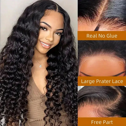250% Density 40 Inch Glueless Put On And Go 5x5 Lace Closure Deep Wave 13x4 13x6 Front Human Hair Curly No Lace Ready To Go Wigs