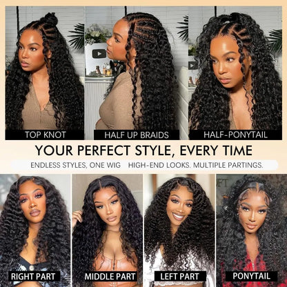 250% Density 40 Inch Glueless Put On And Go 5x5 Lace Closure Deep Wave 13x4 13x6 Front Human Hair Curly No Lace Ready To Go Wigs