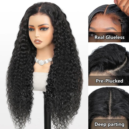 250% Density 40 Inch Glueless Put On And Go 5x5 Lace Closure Deep Wave 13x4 13x6 Front Human Hair Curly No Lace Ready To Go Wigs
