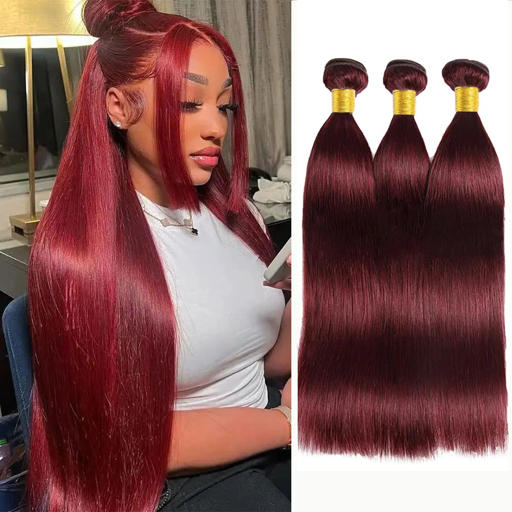 99J Human Hair Bundles Red Bundles Burgundy Straight Human Hair Bundles Grade 12A Remy Hair 3 Bundles Wine Red Straight Bundles