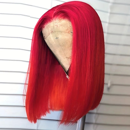 Red Bob Wig Human Hair 13x4 HD Transparent Lace Front Wig Pre Plucked Straight Glueless Wig with Baby Hair for Women