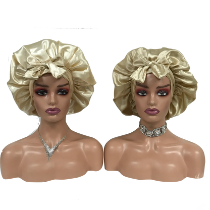 Custom Own Brand Designer Bonnet With  Stretch Tie Band Satin Head Wrap Long Braid Hair Bonnets
