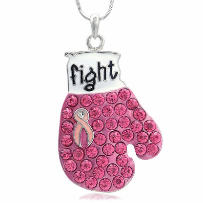 Metal Sparking Rhinestone Raise Pink Ribbon Awareness Breast Cancer Necklaces Jewelry for Gift