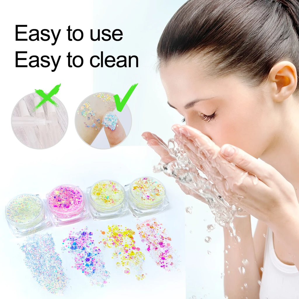 12 Colors Glow in the Dark Glitter Gel Face Body Glitter Gel Hair Glitter for UV Black Light Halloween Makeup Raves Festivals