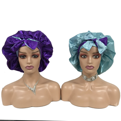Custom Own Brand Designer Bonnet With  Stretch Tie Band Satin Head Wrap Long Braid Hair Bonnets