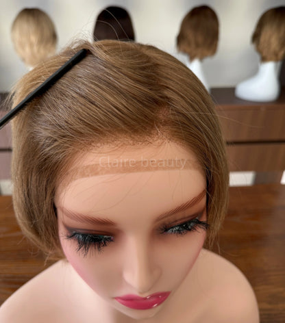 Unprocessed Raw Hair Full Hand Tied Medical Wig Silk Top With Lace Front Human Hair Medical Wig for Cancer Patients
