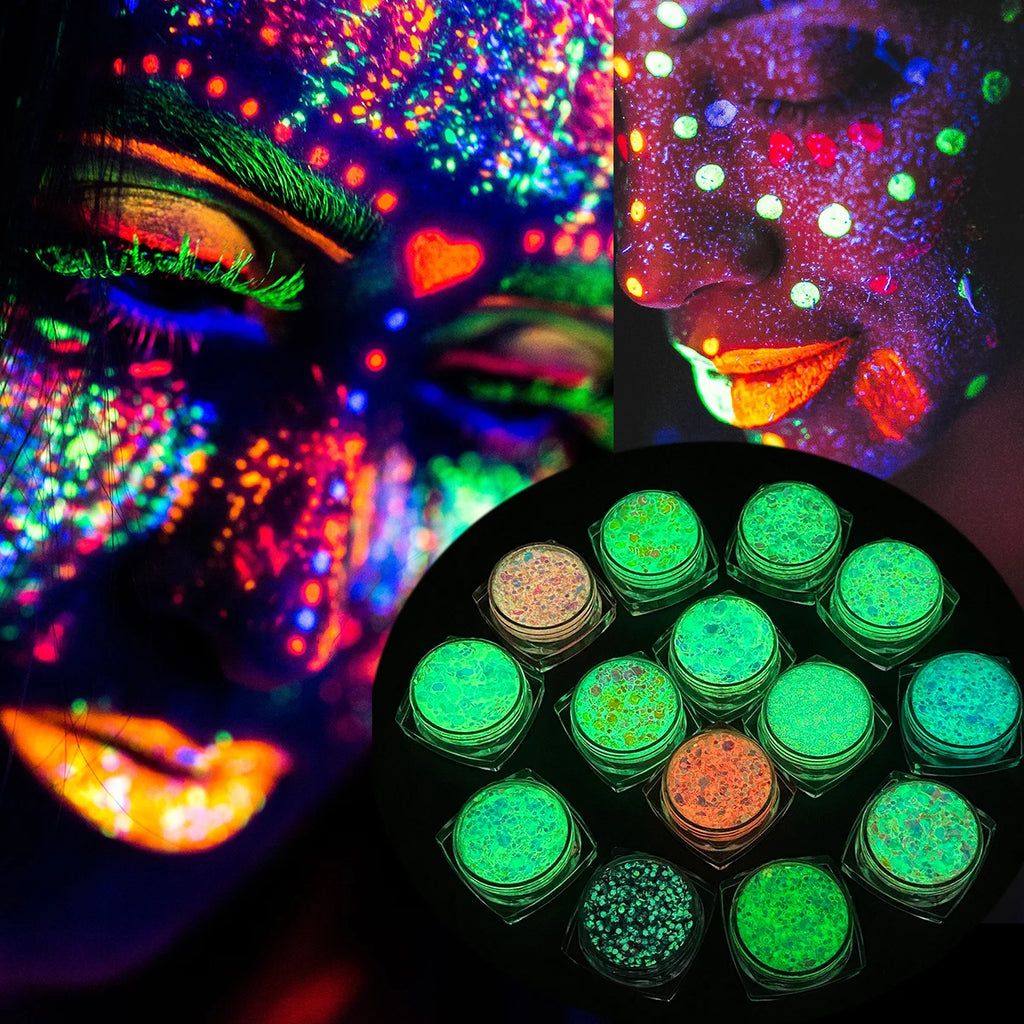 12 Colors Glow in the Dark Glitter Gel Face Body Glitter Gel Hair Glitter for UV Black Light Halloween Makeup Raves Festivals