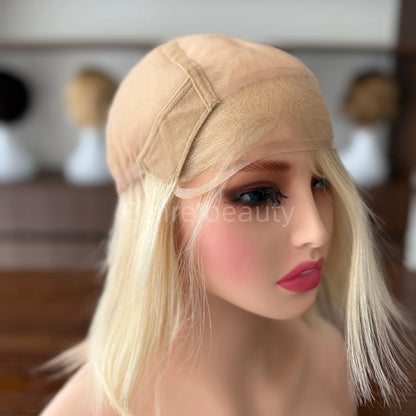 Unprocessed Raw Hair Full Hand Tied Medical Wig Blonde Color Silk Top With Lace Front Human Hair Medical Wig for Cancer Patients