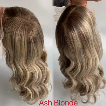 Ash Blonde Color Ready to Ship Glueless Silk Top Silicone Medical Wig Replacement  European Human Hair for Alopecia or Cancer
