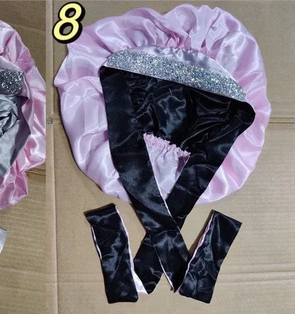 Diamond Luxury Mommy and Me Double Satin Silk Bonnet with Edge Band Head Wrap Bonnet Vendor Custom Ready Ship Silk Hair Bonnets