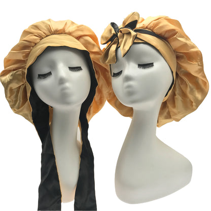 Diamond Luxury Mommy and Me Double Satin Silk Bonnet with Edge Band Head Wrap Bonnet Vendor Custom Ready Ship Silk Hair Bonnets