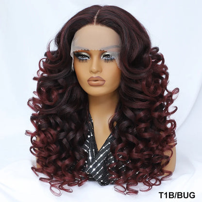 Wholesale Mixed Color HD Frontal Lace Synthetic Hair Wigs Curly Wave Black Brown for Daily Use for Black Women