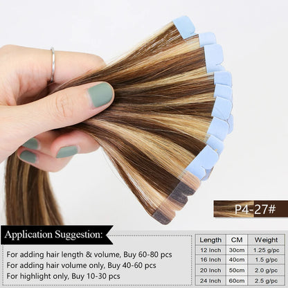 Mini Tape Hair Extensions  Natural Tape in Hair Extentions 3x0.8cm Invisible Tape 10pcs/pack for Side Hair