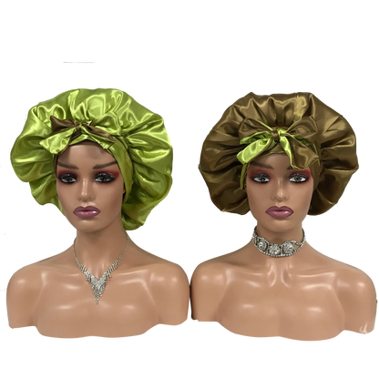 Custom Own Brand Designer Bonnet With  Stretch Tie Band Satin Head Wrap Long Braid Hair Bonnets