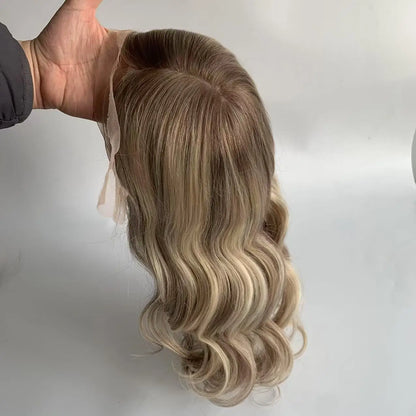 Ash Blonde Color Ready to Ship Glueless Silk Top Silicone Medical Wig Replacement  European Human Hair for Alopecia or Cancer