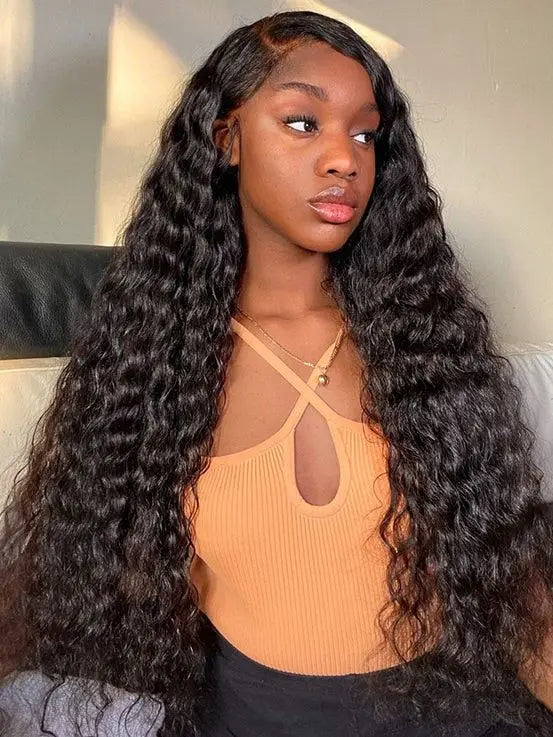 200% Density Indian Water Wave Human Hair Wigs 13X4 HD Lace Frontal Natural Color for Women From Human Hair Wigs Factory