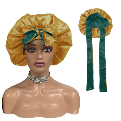 Luxury Design Customize logo Satin Head Wrap and Bonnets Glitter Tie Band Hair Bonnet