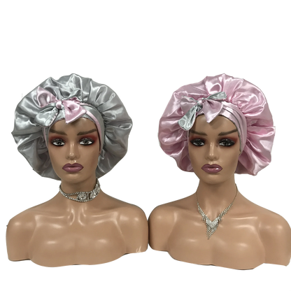 Custom Own Brand Designer Bonnet With  Stretch Tie Band Satin Head Wrap Long Braid Hair Bonnets