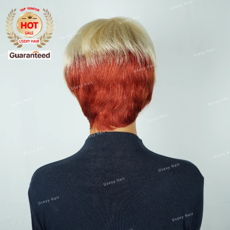 Short Straight Bob Wig Pixie Cut Wig Human Hair With Bangs Brazilian Virgin Hair Non Lace Front Cheap Wig