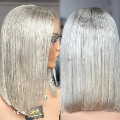 Wholesale Good Looking Human Hair HD 13*5 Patchwork Lace Front Bob 12 Inch 150% Density Ash Wigs for Women