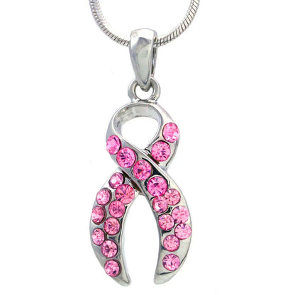 Metal Sparking Rhinestone Raise Pink Ribbon Awareness Breast Cancer Necklaces Jewelry for Gift