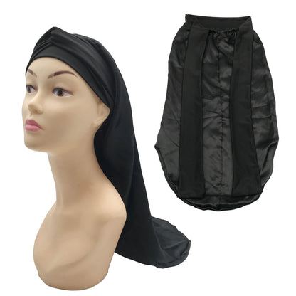 Pink Wholesale Black Satin Long Hair Bonnet with Head Wrap Long Tie Edge Band Silk Bonnet Night Sleep Hat for Braid