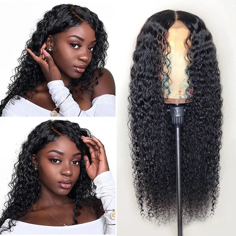 Deep Curly Body Wave Wig with Full Lace Front Transparent Lace Raw Indian Virgin Hair Synthetic Vendor Wig for Black Women