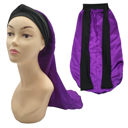 Pink Wholesale Black Satin Long Hair Bonnet with Head Wrap Long Tie Edge Band Silk Bonnet Night Sleep Hat for Braid