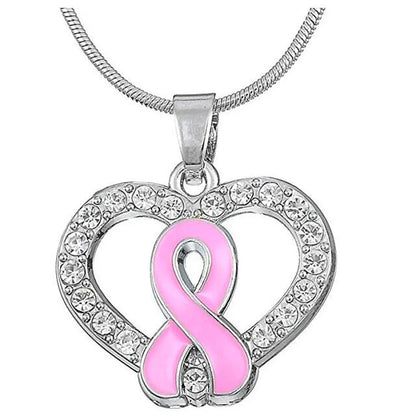 Metal Sparking Rhinestone Raise Pink Ribbon Awareness Breast Cancer Necklaces Jewelry for Gift
