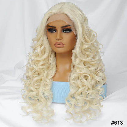 Wholesale Mixed Color HD Frontal Lace Synthetic Hair Wigs Curly Wave Black Brown for Daily Use for Black Women