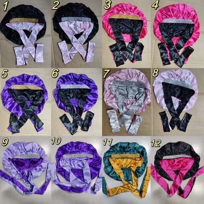 Diamond Luxury Mommy and Me Double Satin Silk Bonnet with Edge Band Head Wrap Bonnet Vendor Custom Ready Ship Silk Hair Bonnets