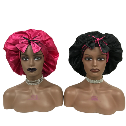 Custom Own Brand Designer Bonnet With  Stretch Tie Band Satin Head Wrap Long Braid Hair Bonnets