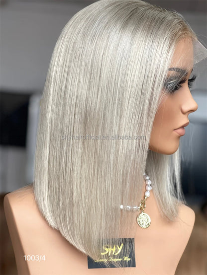 Wholesale Good Looking Human Hair HD 13*5 Patchwork Lace Front Bob 12 Inch 150% Density Ash Wigs for Women