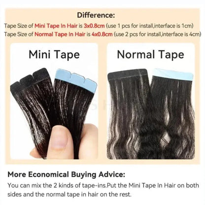 Mini Tape Hair Extensions  Natural Tape in Hair Extentions 3x0.8cm Invisible Tape 10pcs/pack for Side Hair