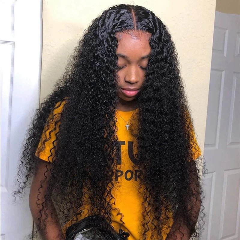 Deep Curly Body Wave Wig with Full Lace Front Transparent Lace Raw Indian Virgin Hair Synthetic Vendor Wig for Black Women