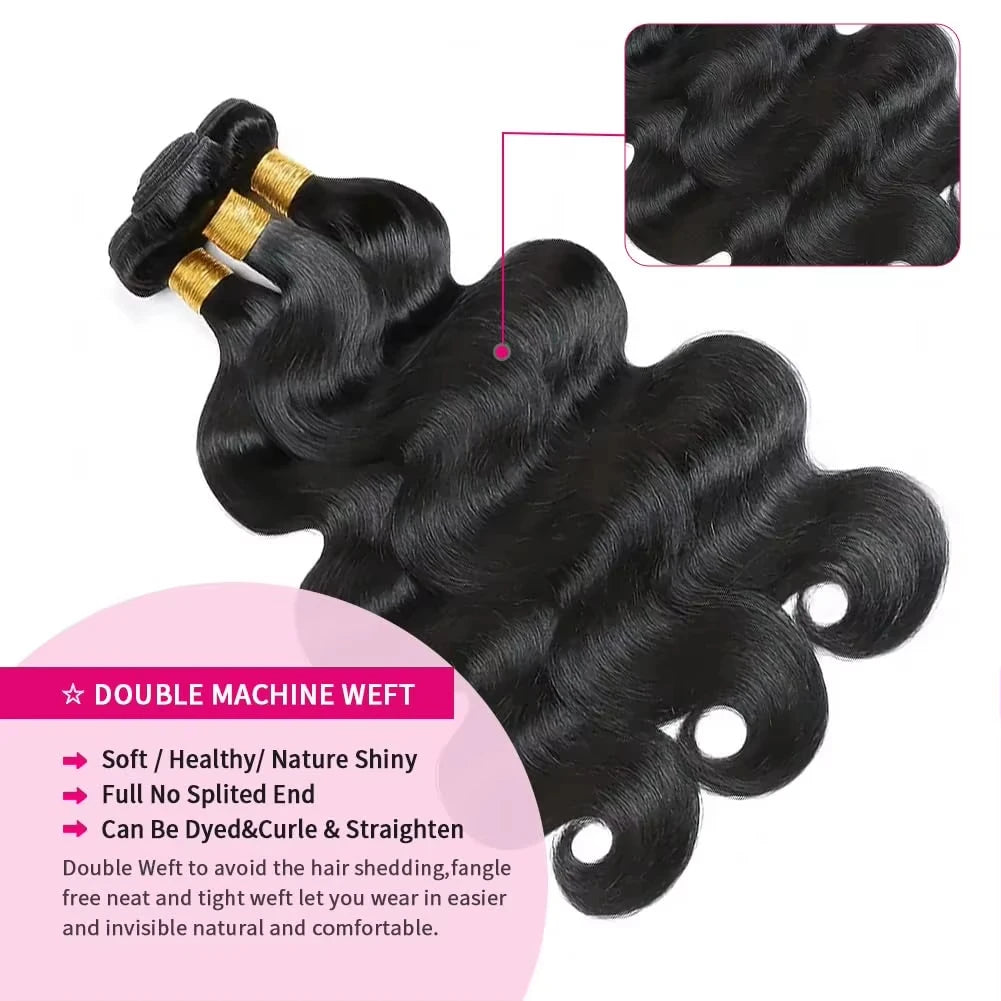 Body Wave Bundles with Frontal Human Hair Brazilian Human Hair Bundles with 13x4 Frontal Closure Virgin Weave 3 Bundles Frontal