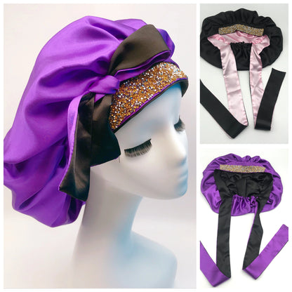 Diamond Luxury Mommy and Me Double Satin Silk Bonnet with Edge Band Head Wrap Bonnet Vendor Custom Ready Ship Silk Hair Bonnets