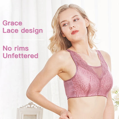 ONEFENG 6026 Breathable Lace Everyday Super Soft Comfortable Mastectomy Bra with Pockets for Breast Cancer Women